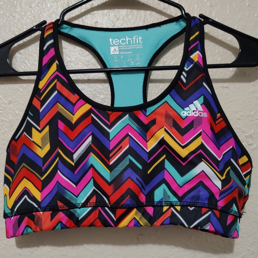 Adidas Techfit Tricolor Chevron Sports Bra - L